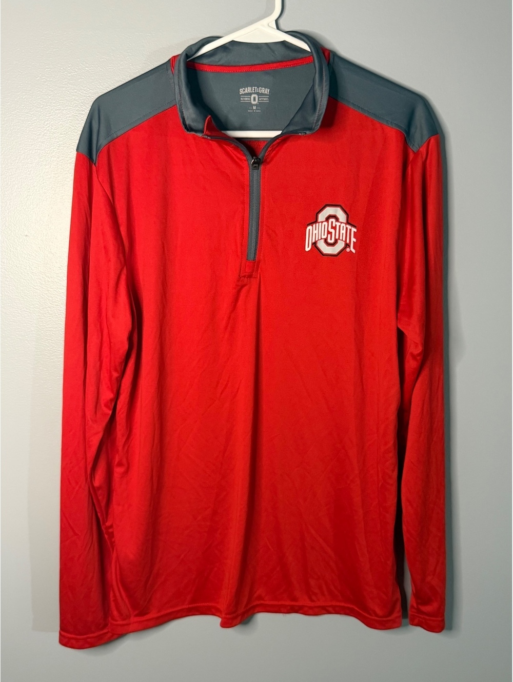 Scarlet & Gray Ohio State Men's Red and Gray Quarter Zip Sweatshirt Medium